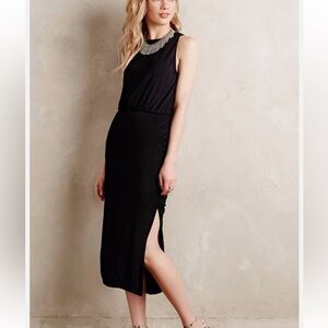 Anthropologie Sz LG Nighttide Midi Dress by Adelyn Rae Black, Side Split